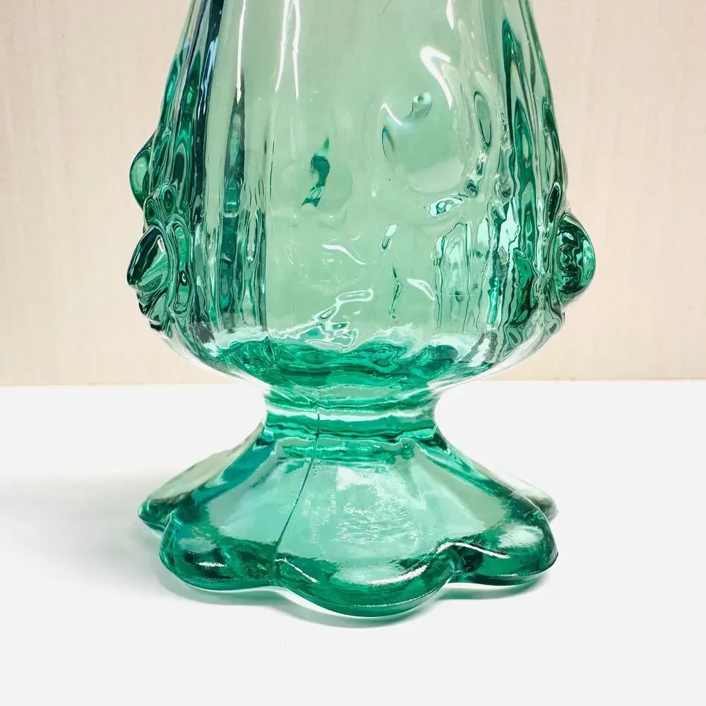 Vintage Fenton Glass Swung Bud Vase Blue Green Cabbage Pattern